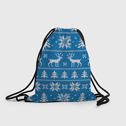 Рюкзак-мешок Рождественский синий свитер с оленями, цвет: 3D-принт