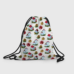 Рюкзак-мешок Новогодние домики на белом - паттерн, цвет: 3D-принт