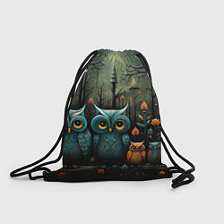 Рюкзак-мешок Совы в стиле Folk Art, цвет: 3D-принт