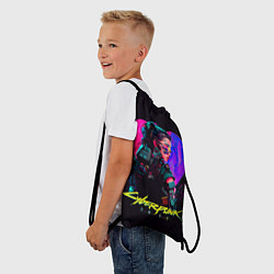 Рюкзак-мешок Киберпанк, девушка на фоне сердца, цвет: 3D-принт — фото 2