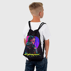 Рюкзак-мешок Киберпанк, девушка на фоне сердца, цвет: 3D-принт — фото 2