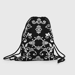 Рюкзак-мешок Белый семетричный узор на черном фоне, цвет: 3D-принт