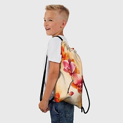 Рюкзак-мешок Акварельные цветы - персиковый паттерн, цвет: 3D-принт — фото 2
