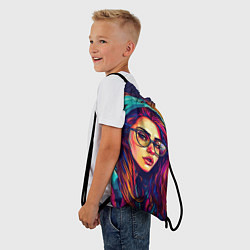 Рюкзак-мешок Девушка в очках из красок, цвет: 3D-принт — фото 2