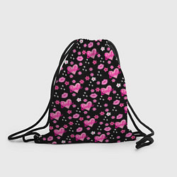 Рюкзак-мешок Черный фон, барби и цветы, цвет: 3D-принт