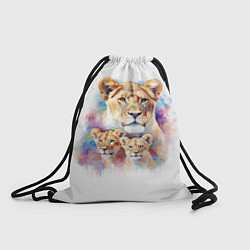 Рюкзак-мешок Львица мама с двумя львятами, цвет: 3D-принт