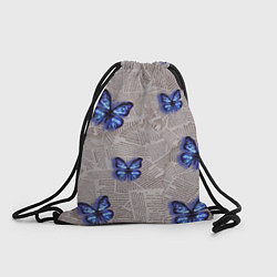 Рюкзак-мешок Газетные обрывки и синие бабочки, цвет: 3D-принт