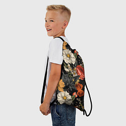 Рюкзак-мешок Цветочный паттерн на черном, цвет: 3D-принт — фото 2