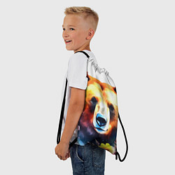 Рюкзак-мешок Морда медведя гризли с цветами акварелью, цвет: 3D-принт — фото 2
