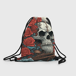 Рюкзак-мешок Череп викинга на корабле с розами в стиле тату ире, цвет: 3D-принт