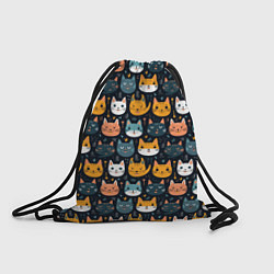 Рюкзак-мешок Мордочки мультяшных котов узор, цвет: 3D-принт