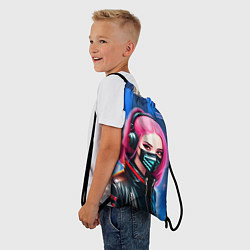 Рюкзак-мешок Девушка с розовыми волосами - киберпанк, цвет: 3D-принт — фото 2
