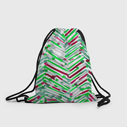 Рюкзак-мешок Новогодние линии зелёный и красный, цвет: 3D-принт