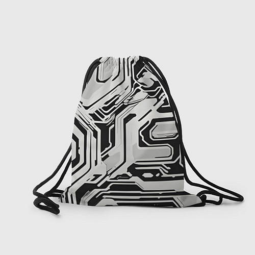 Мешок для обуви Киберпанк белые полосы на чёрном фоне / 3D-принт – фото 2