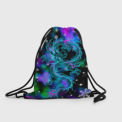 Рюкзак-мешок Неоновый дракон в снежинках, цвет: 3D-принт