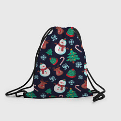 Рюкзак-мешок Снеговички с рождественскими оленями и елками, цвет: 3D-принт