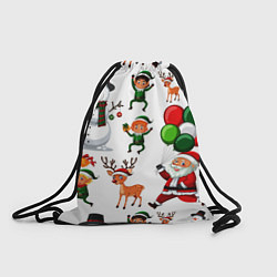 Рюкзак-мешок Зимний праздник - деды морозы гномы олени, цвет: 3D-принт