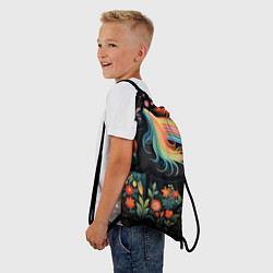 Рюкзак-мешок Лошадка с радужной гривой в стиле фолк-арт, цвет: 3D-принт — фото 2
