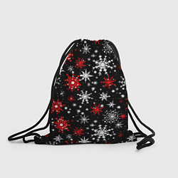Рюкзак-мешок Белые и красные снежинки на черном фоне - нейросет, цвет: 3D-принт
