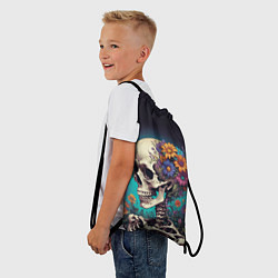 Рюкзак-мешок Скелет с яркими цветами, цвет: 3D-принт — фото 2