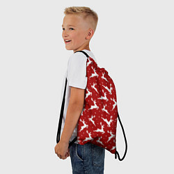 Рюкзак-мешок Красный паттерн с новогодними оленями, цвет: 3D-принт — фото 2