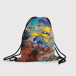 Рюкзак-мешок Барт Симпсон на скейтборде на фоне стены с граффит, цвет: 3D-принт