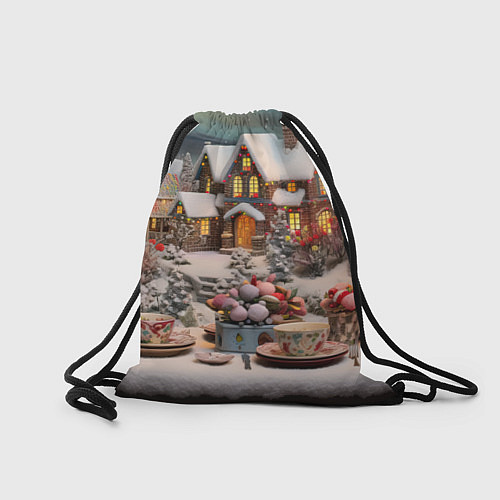 Мешок для обуви Объемные новогодние домики / 3D-принт – фото 2