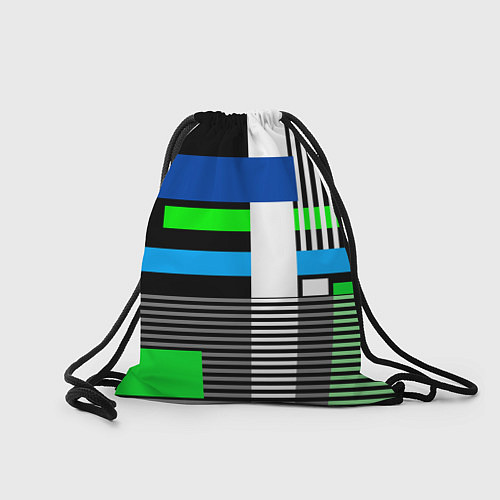 Мешок для обуви Геометрический узор сине -зеленый в стиле пэчворк / 3D-принт – фото 2