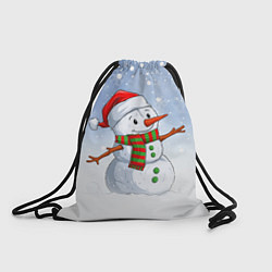 Рюкзак-мешок Весёлый снеговик в колпаке, цвет: 3D-принт