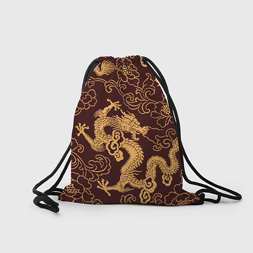 Мешок для обуви Черно-золотая гравюра дракона / 3D-принт – фото 2