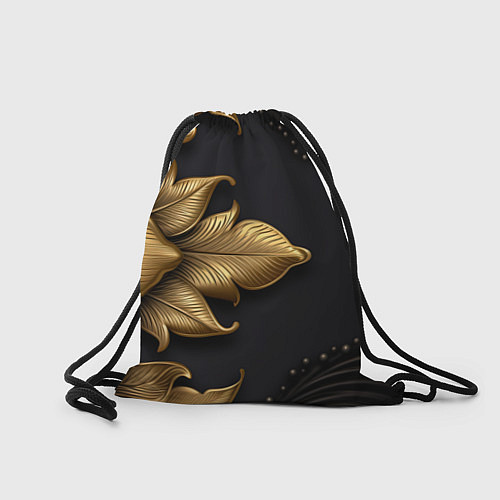 Мешок для обуви Золотые объемные листья на черном фоне / 3D-принт – фото 2