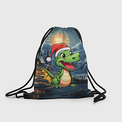 Рюкзак-мешок Зеленый дракон на новогоднем фоне, цвет: 3D-принт