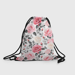 Рюкзак-мешок Розовые розы и серые листочки - паттерн, цвет: 3D-принт