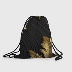 Рюкзак-мешок Золотые объемные листья на черном фоне лепнина, цвет: 3D-принт