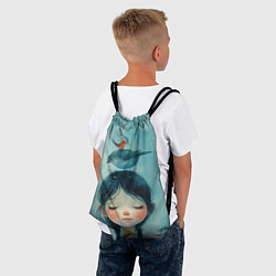 Рюкзак-мешок Девочка с птицами, цвет: 3D-принт — фото 2
