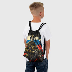 Рюкзак-мешок Русский солдат на фоне флага России, цвет: 3D-принт — фото 2