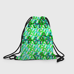 Рюкзак-мешок Зелёный узор и бело-чёрная обводка, цвет: 3D-принт