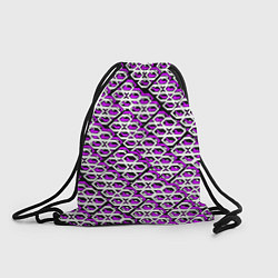 Рюкзак-мешок Фиолетово-белый узор на чёрном фоне, цвет: 3D-принт