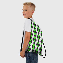 Рюкзак-мешок Чёрные и зелёные ромбы на белом фоне, цвет: 3D-принт — фото 2