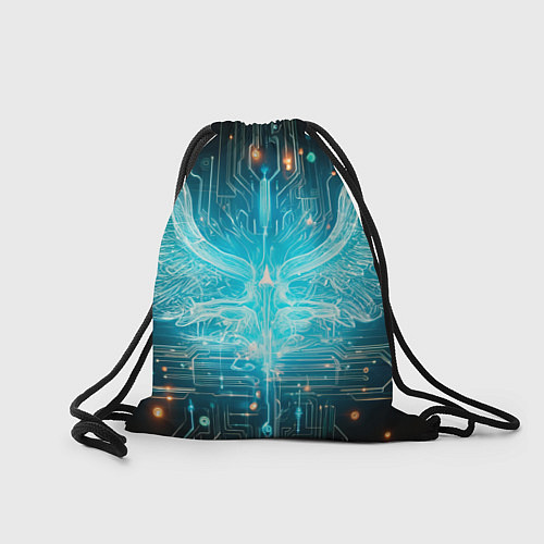 Мешок для обуви Величественная кибернетическая сова на фоне футури / 3D-принт – фото 2