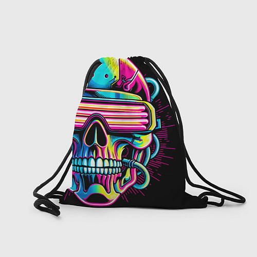 Мешок для обуви Cyber skull - ai art neon / 3D-принт – фото 2