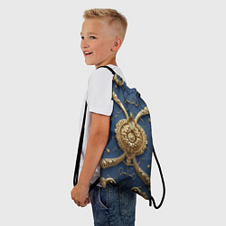 Рюкзак-мешок Золотые узоры на синей ткани, цвет: 3D-принт — фото 2