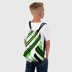 Рюкзак-мешок Чёрно-зелёные полосы на белом фоне, цвет: 3D-принт — фото 2