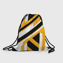 Рюкзак-мешок Чёрно-белые полосы и фигуры на жёлтом фоне, цвет: 3D-принт