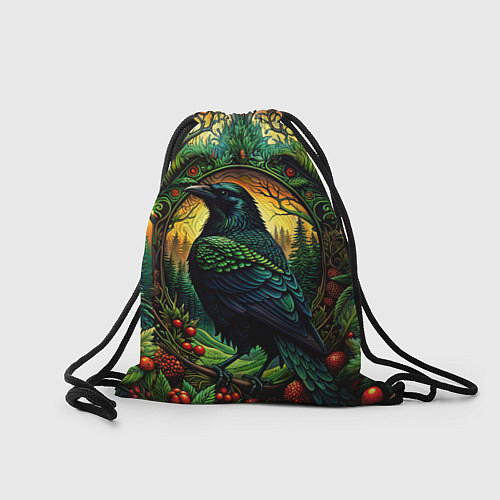 Мешок для обуви Скандинавский ворон лесной узор / 3D-принт – фото 2