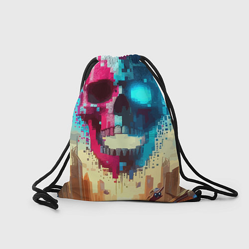 Мешок для обуви Cool vanguard neon cyber skull - ai art / 3D-принт – фото 2