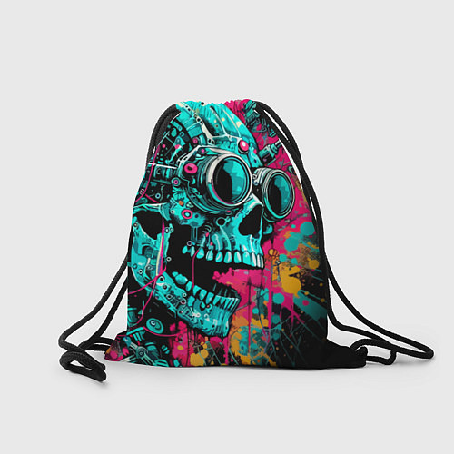 Мешок для обуви Cyber skull sketch - color blots / 3D-принт – фото 2