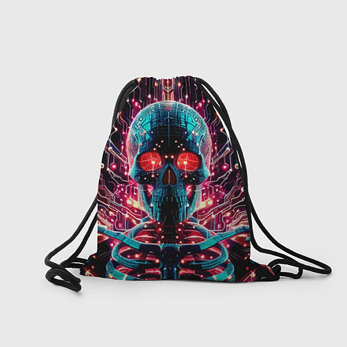 Мешок для обуви Neon cyber skull - ai art fantasy / 3D-принт – фото 2