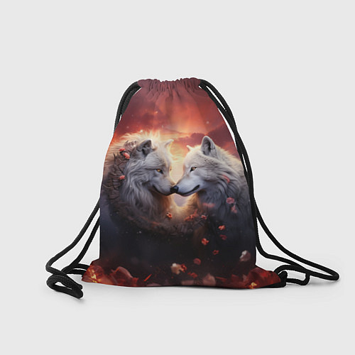 Мешок для обуви Влюбленные волки в цветах / 3D-принт – фото 2