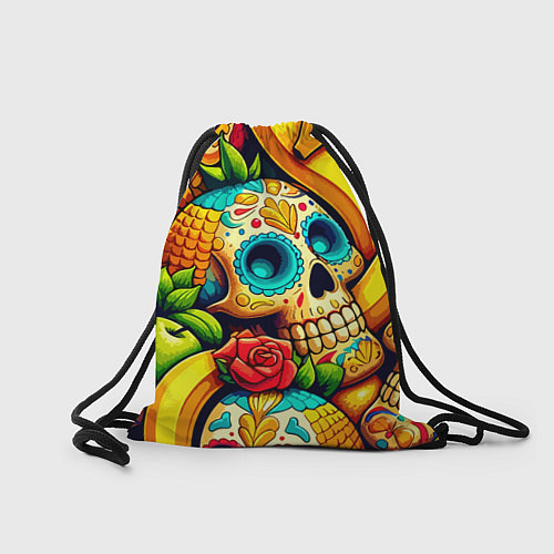 Мешок для обуви Colorfull skulls and bananas - pop art pattern / 3D-принт – фото 2